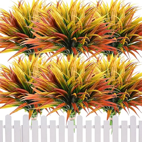 Lyrow 16 paquetes de plantas artificiales de 17 pulgadas para exteriores, plantas artificiales para exteriores, césped alto, arbustos artificiales