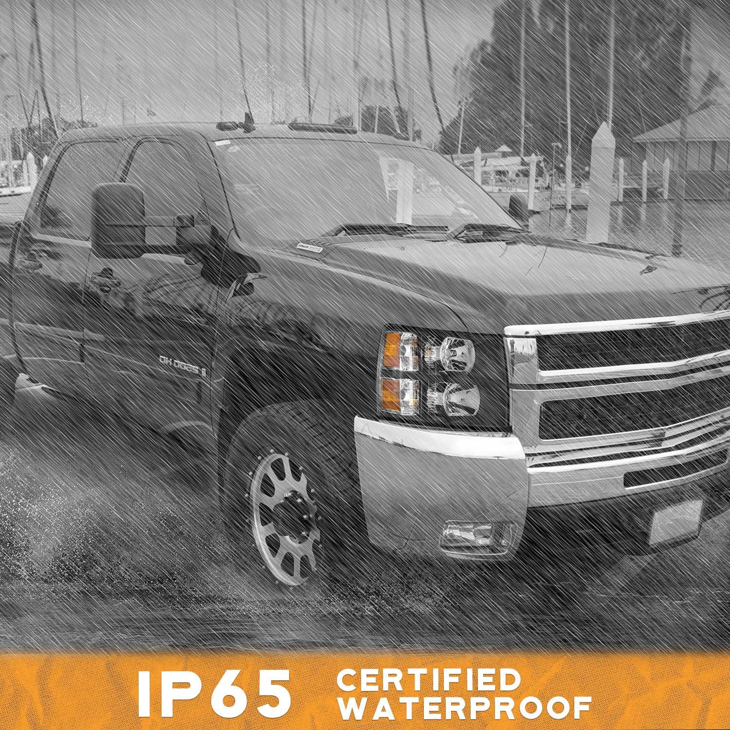 WEELMOTO Headlights Pair Assembly for 2007 2008 2009 2010 2011 2012 2013 Chevy Silverado 1500, Compatible with 07-14 Chevy Silverado 2500HD 3500 Headlamp Replacement Black Housing Amber Reflector