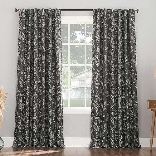 Miniatura 7 de Sun Zero Ambridge - Juego de 2 paneles de cortinas plisadas con diseño de hojas botánicas bordadas, 100 % opacas, 50 x 84 pulgadas, gris acero