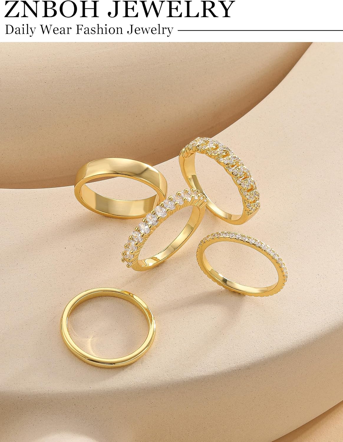 Stackable Gold Rings for Women Non Tarnish Wedding 14K Gold Plated Stacking Cubic Zirconia Thumb Ring Set Stack Engagement Eternity Dainty Bands Pinky Statement Promise Gold Jewelry Size 6-10 - Image 6