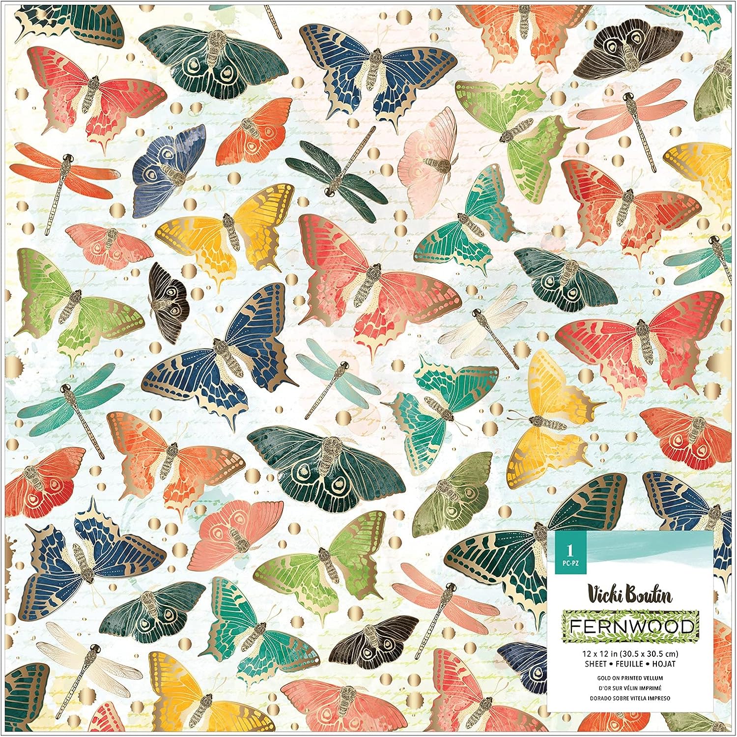 American Crafts FERNWOOD SPEC Paper 12", Vellum W/Gold Foil