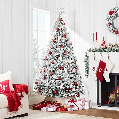 Miniatura 2 de Best Choice Products Árbol de Navidad artificial flocado, pino sin iluminación de alta calidad de 9 pies con ramas completas, soporte de metal