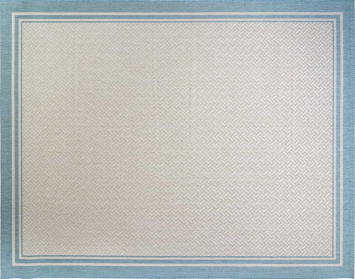 Gertmenian Indoor Outdoor Classic Flatweave Area Rug, Stain & UV Resistant Carpet, Deck, Patio, Poolside & Mudroom, 5x7 Ft Standard, Simple Border, Aqua Blue, 21563 5x7 Standard Border Cyan Blue Tan