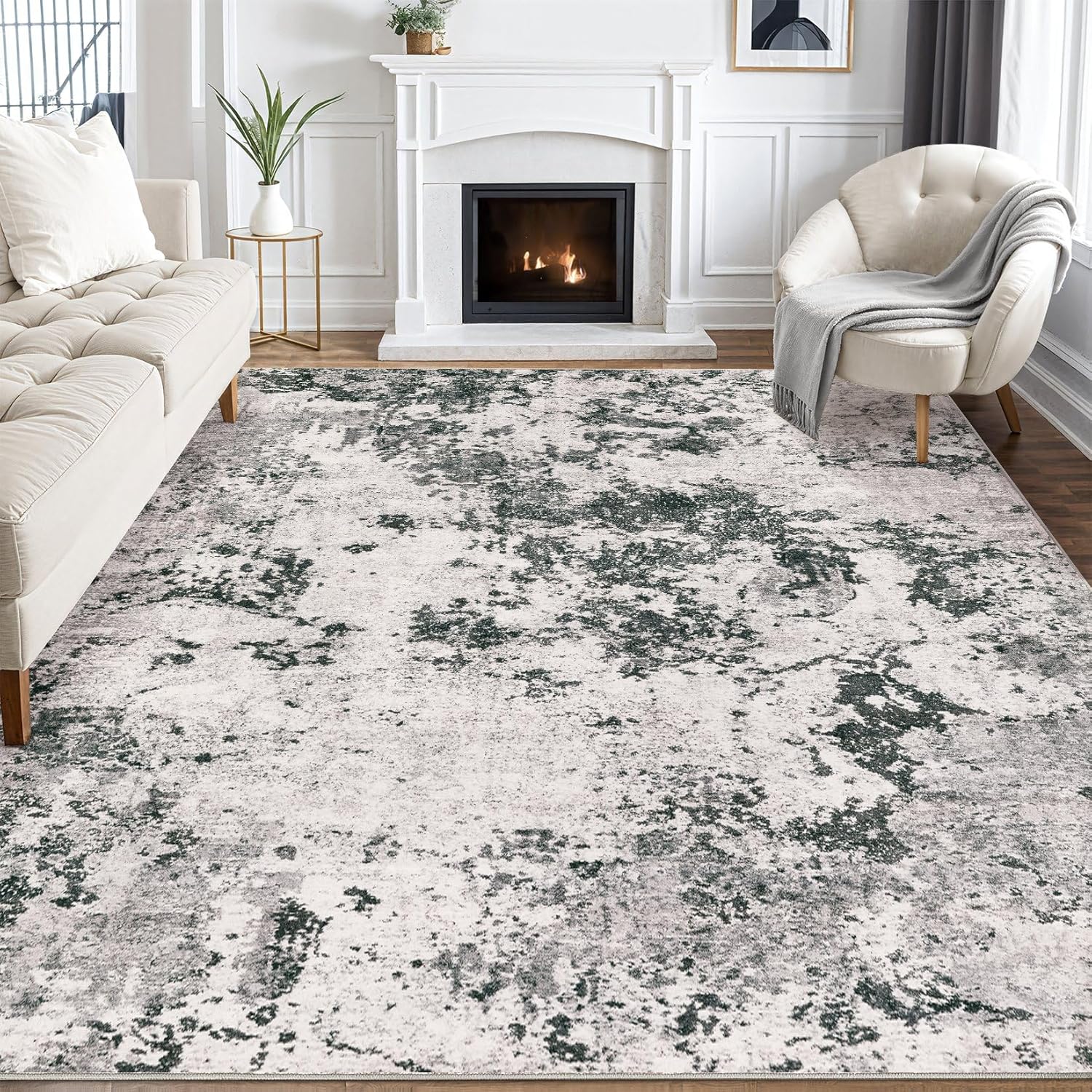 Area Rugs for Living Room: 9x12 Abstract Washable Rug Large Soft Stain Resistant Non-Slip Backing for Bedroom Dining Room Indoor Home Office Carpet for Kids Pet Friendly Families - Dark Grey Dark Grey 9' x 12' (Rectangular)