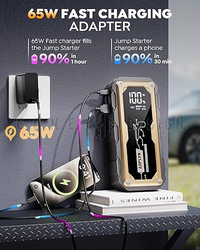 Miniatura 3 de Arrancador de coche con cargador rápido de 65 W, batería de 24000 mAh, batería de coche de 12 V, portátil, pantalla LED, impulsor de motor diesel de