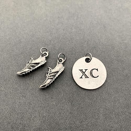 Miniatura 7 de Running SHOE XC Round Pewter Charm Set - Pair of Running Shoe Charms - TWO (2) Pewter Running Shoe Charms and 1 Round Pewter XC Pendant in Organza