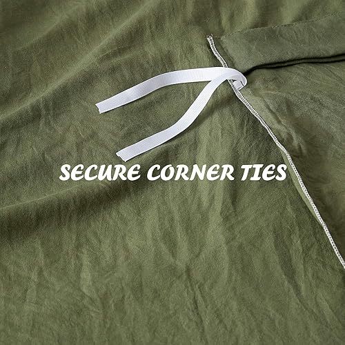 Miniatura 4 de NexHome Juego de funda de edredón tamaño queen, verde olivo, microfibra doble cepillado, cierre de botón y lazos de esquina, transpirable y suave, 3