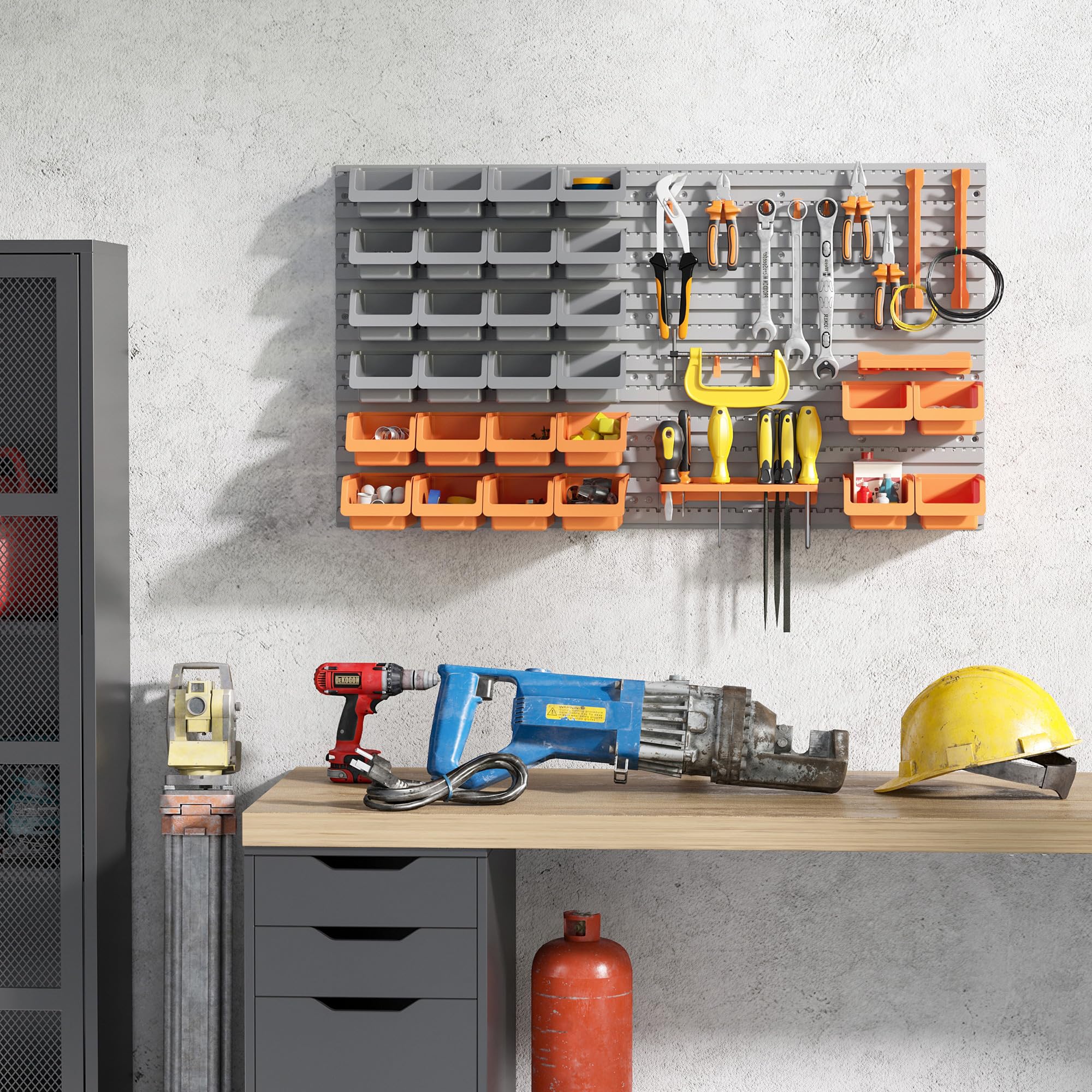 DURHAND Organizador de Herramientas de Pared 44 Piezas Gris y Naranja