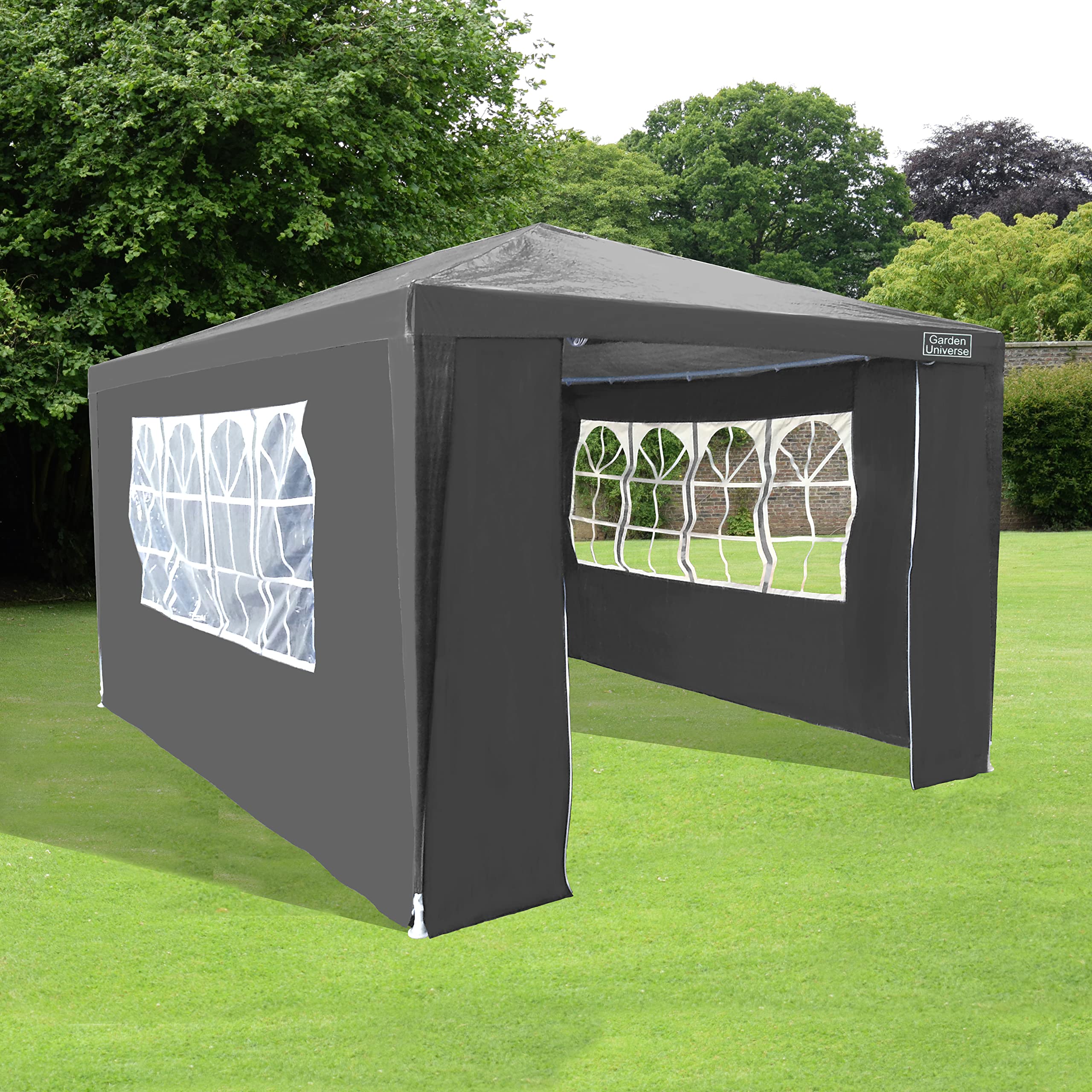 Gazebo 3m x 4m in Grey with 4 Side Walls by Garden Universe Steel Frame Marquee Canopy Party Tent GAZ03-Grey-Amz (We do not ship to CI or IOW.)