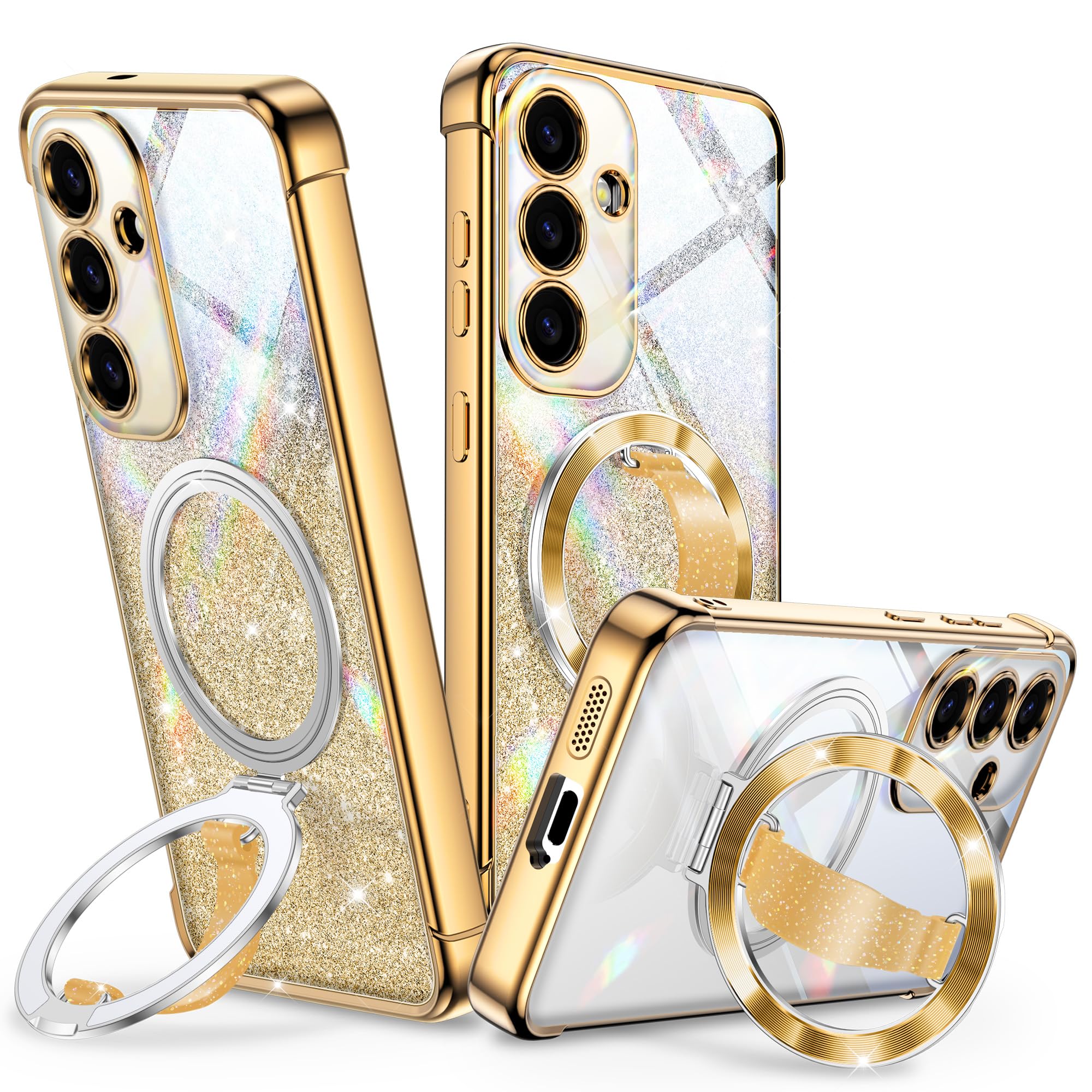 Silverback for Samsung Galaxy S24 Case with Soft Silicone Grip and O-Ring Stand, Women Girls Bling Sparkly Protective Phone Cover for Galaxy S24,