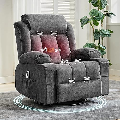 GarveeLife Rocking Recliner Chair for Nursery Glider Recliner with Cup Holder Swivel Rocker with Upholstered Deep Seat Comfy Single Sofa for Living Room Grey