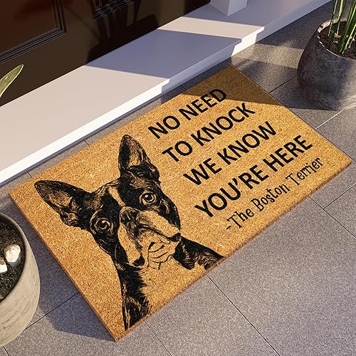 Tapete para puerta de Boston Terrier, Boston Terrier We Know You are Here, divertido felpudo de fibra de coco de bienvenida de Boston Terrier Tapete para puerta de Boston Terrier, Boston Terrier We Know You are Here, divertido felpudo de fibra de coco de bienvenida de Boston Terrier