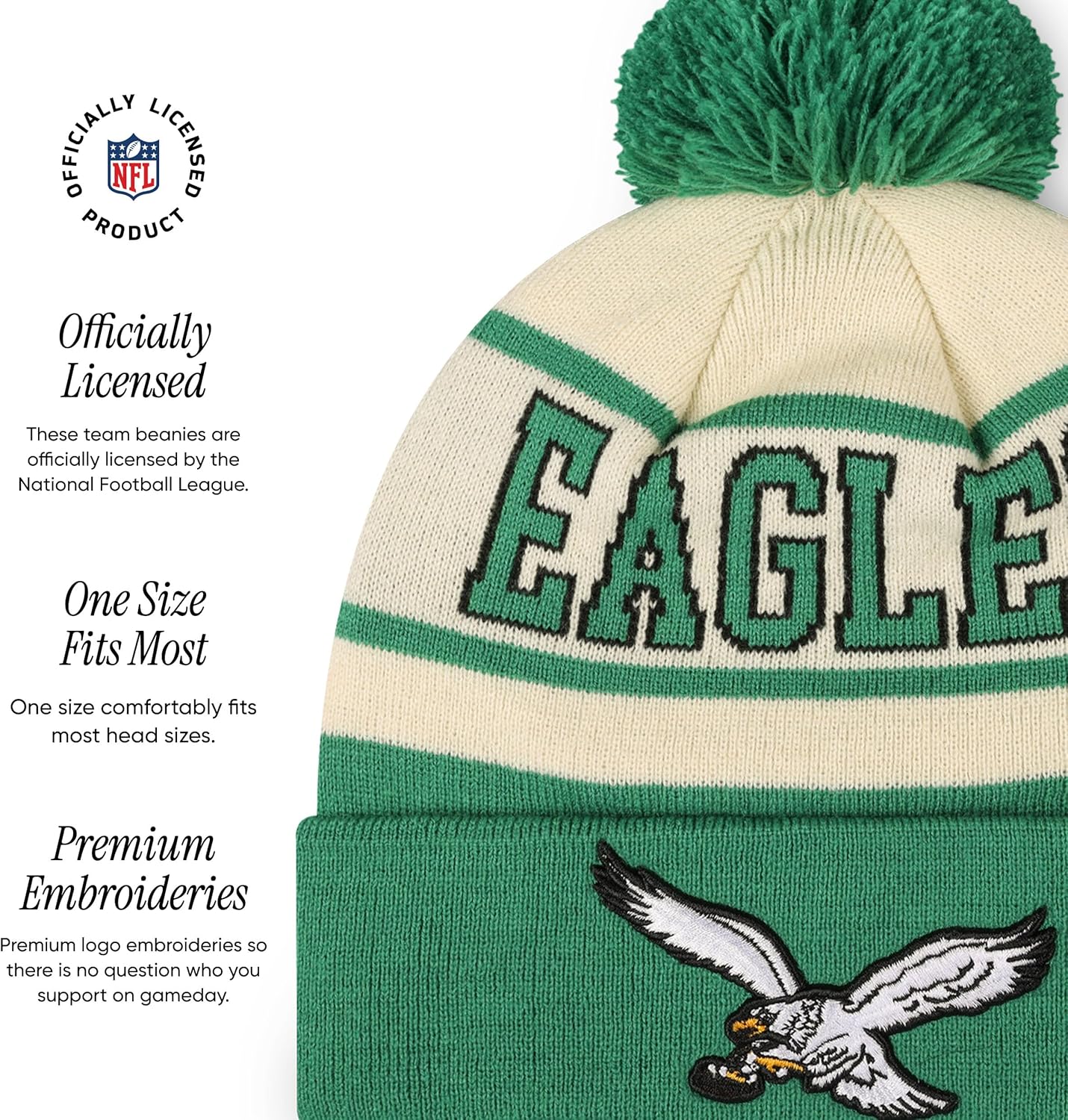 FOCO NFL Unisex-Adult NFL Retro Team Logo Heritage Stripe Pom Beanie Hat - Image 4