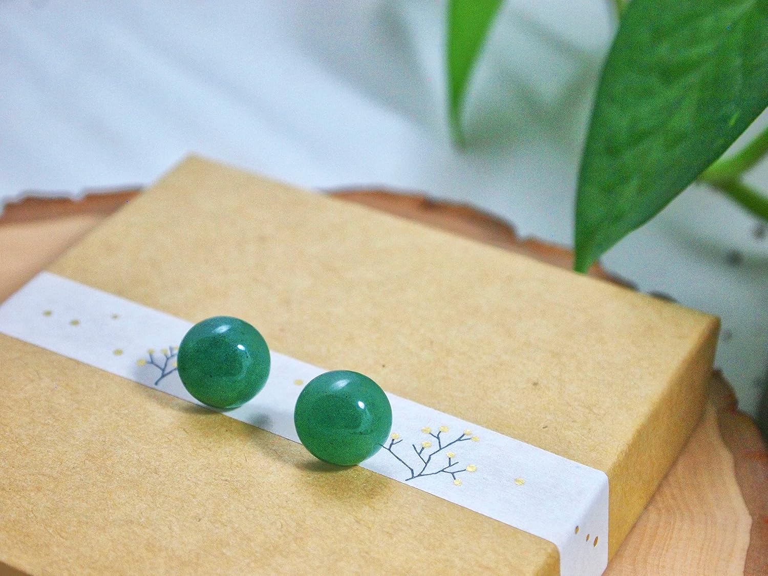 Gemstone Studs - Real Jade Jewelry for Women - Sage Light Green Stone Earrings - Hypoallergenic - Ball Earring Post 6mm, 8mm - Lapis Lazuli - Tiger Eye - Flat Back Large 12mm Earring - Handmade - Gifts for Anniversary - Graduation - Back to School - Teacher Appreciation - Mens Birthstone Birthday Gift