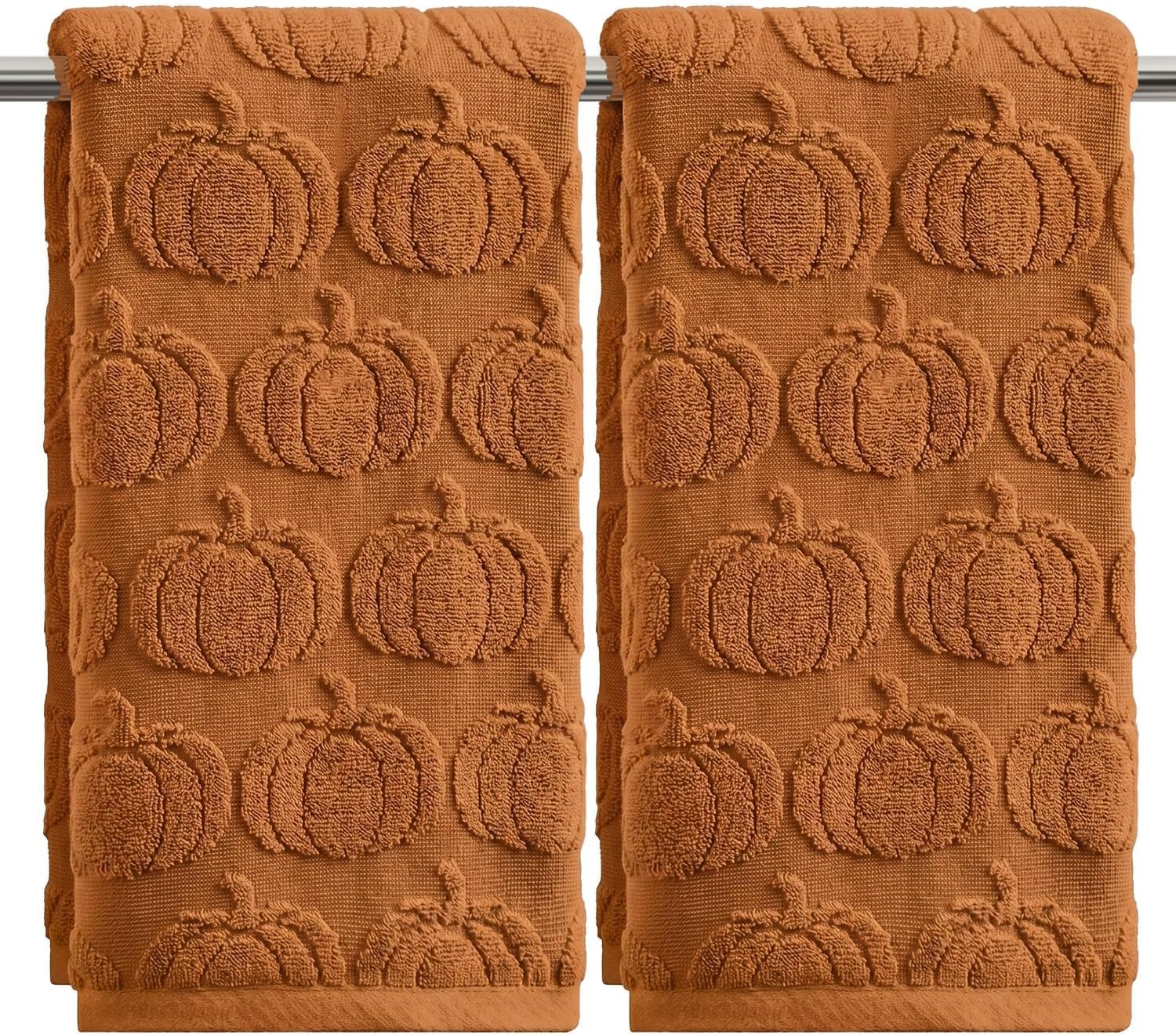 Artoid Mode 2 Pcs Caramel 3D Pumpkin Jacquard Hand Towels for Bathroom