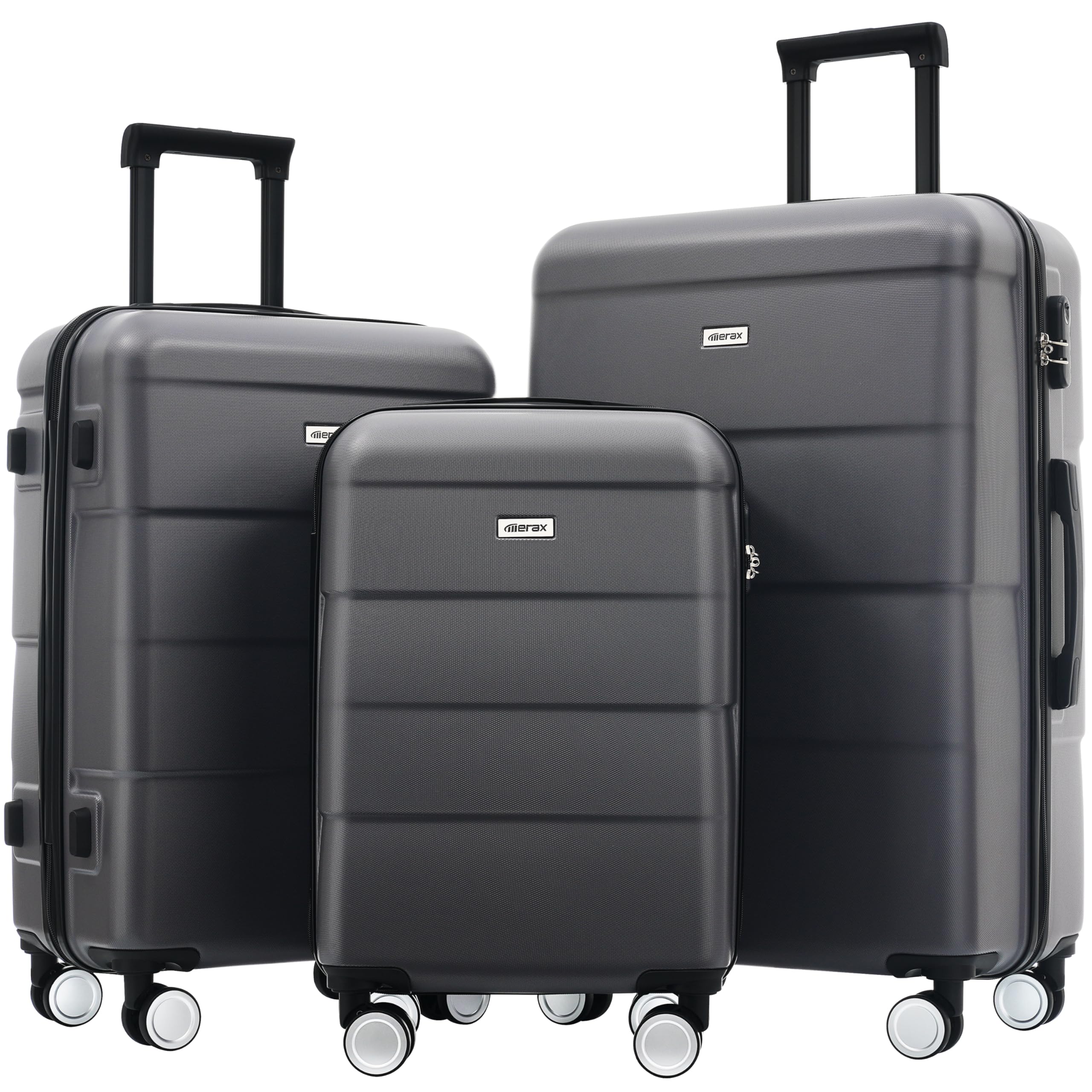 Merax Luggage Set, 3 Piece Hardcase Luggage with Double Spinner Wheels, Carry on Suitcase Airline Approved,20+24+28 inch,Charcoal