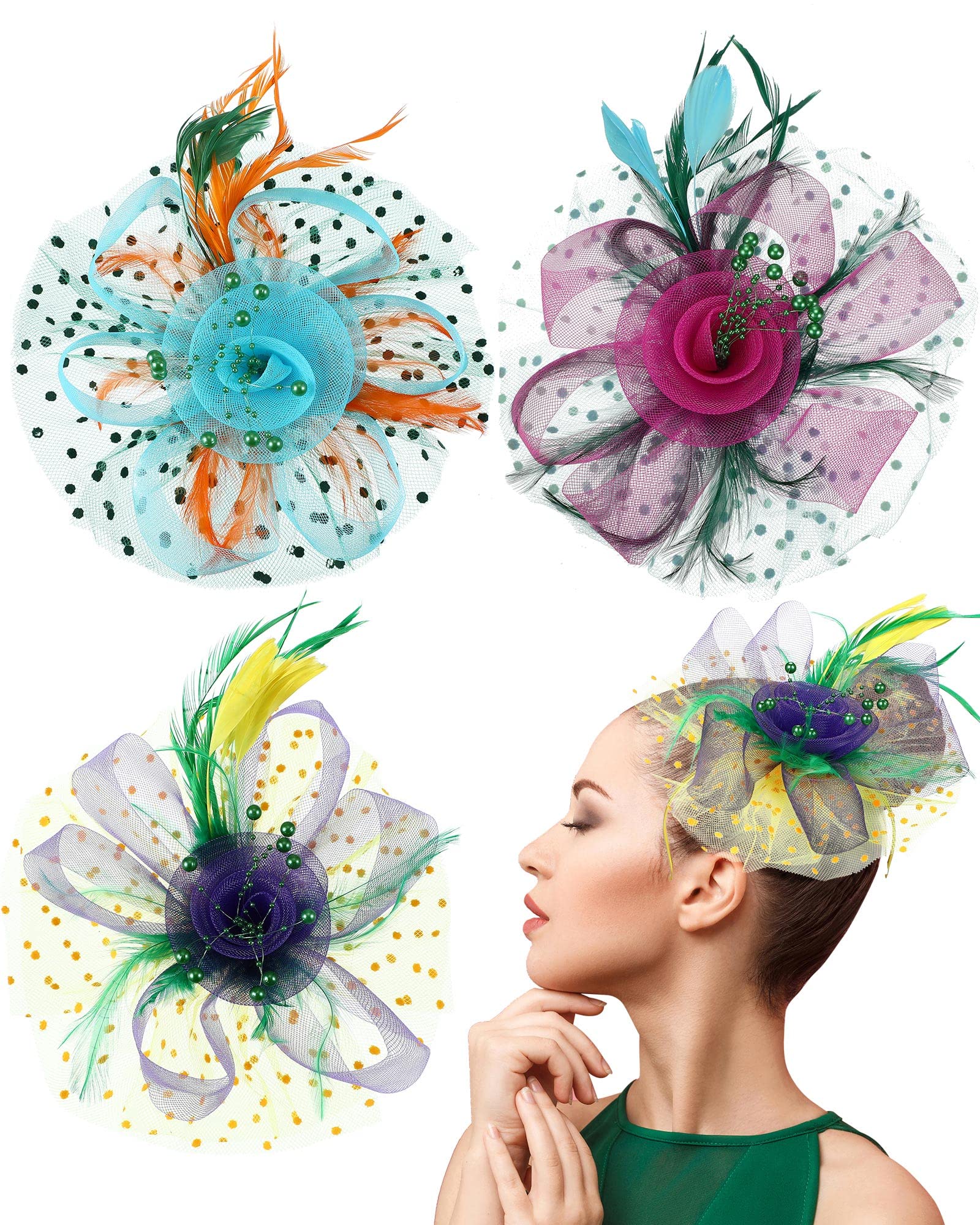 8139 Fascinators Hat Tea Party Mesh Floral Feather Hair Clip Girls Bohend Mini Fascinator Hat Black Flower Feather Hair Clip  main image 2