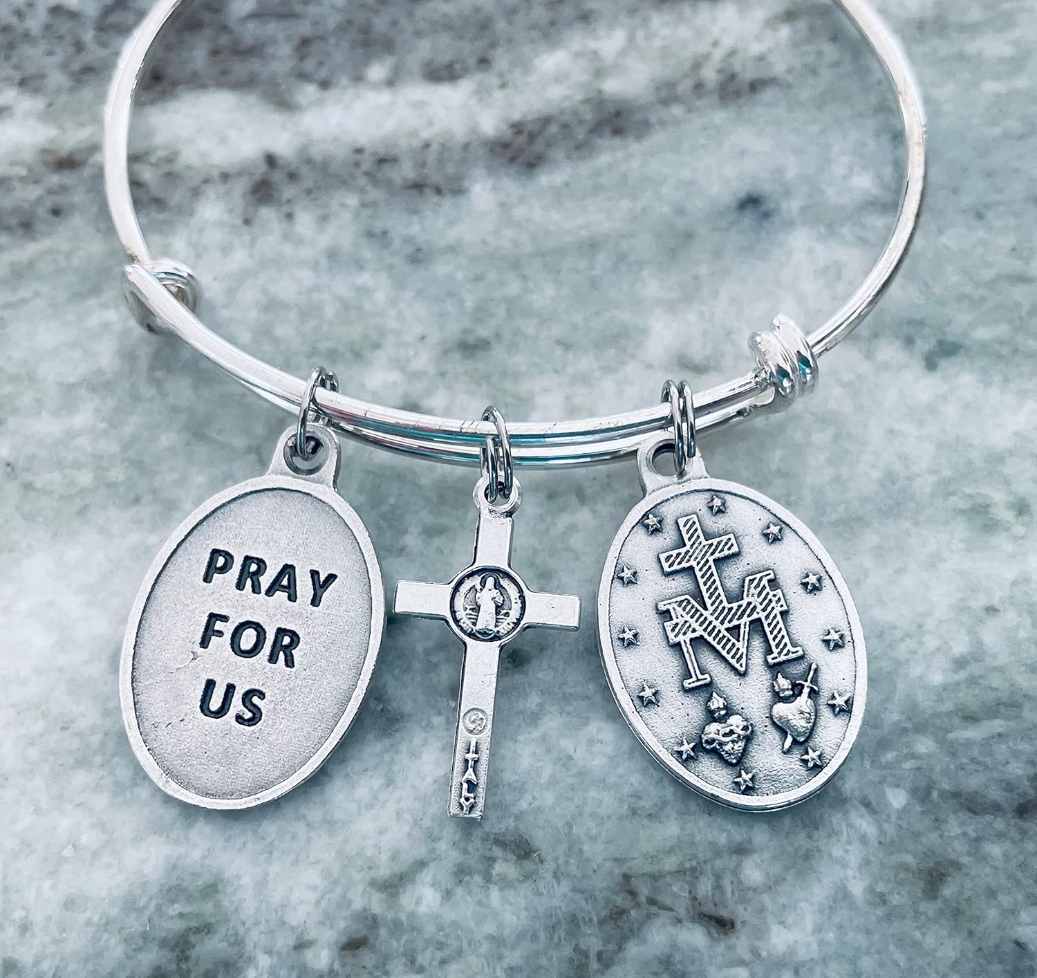 Virgin Mary & Saint Joseph Expandable Charm Bracelet – Silver Catholic Jewelry with Crucifix and Holy Family Medals – Religious Gift for Women, Teens, Confirmation, Baptism, or First Communion - Image 2