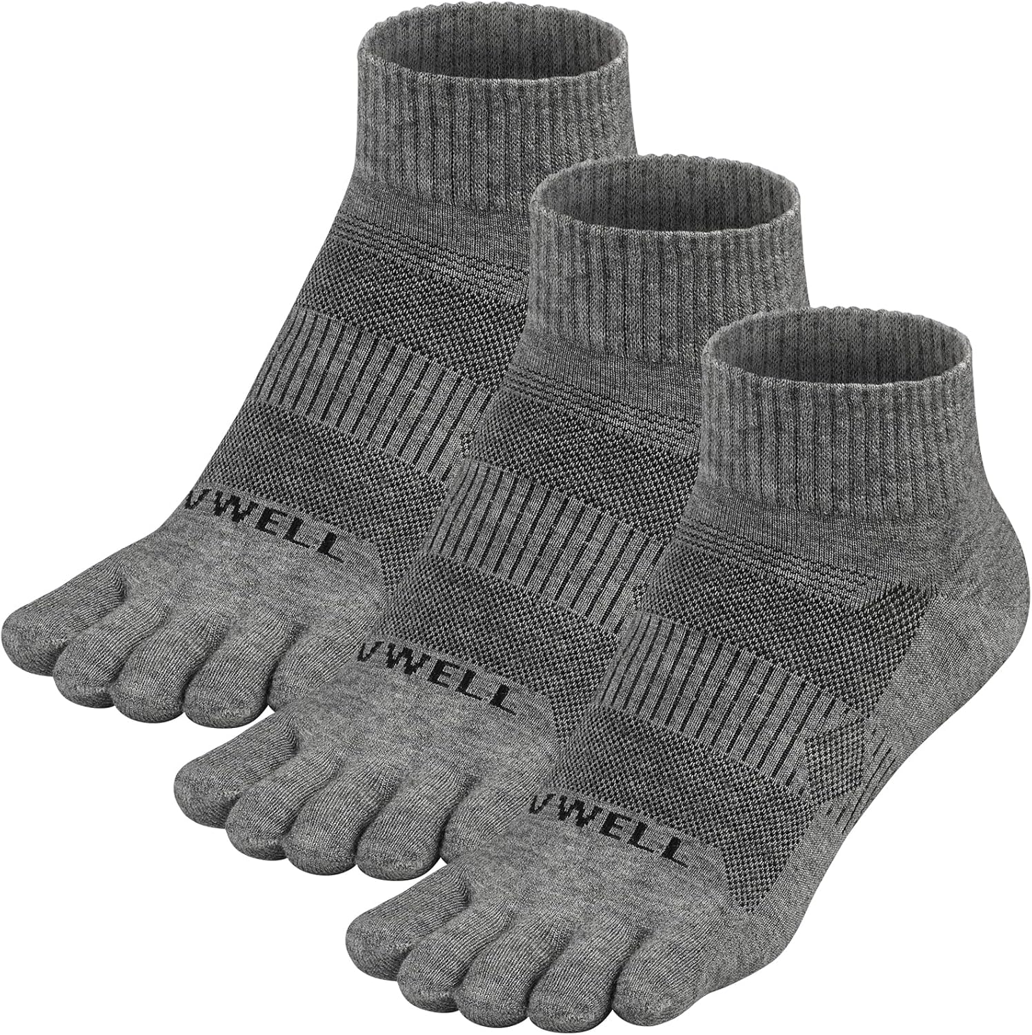 VWELL Merino Wool Toe Socks for Men and Women, Moisture Wicking Ankle Five Finger socks Athletic Running (3Pairs)
