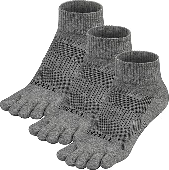 جوارب VWELL Merino Wool Toe للرجال والنساء، جوارب الكاحل الماصة للرطوبة بخمسة أصابع للجري الرياضي 3 أزواج