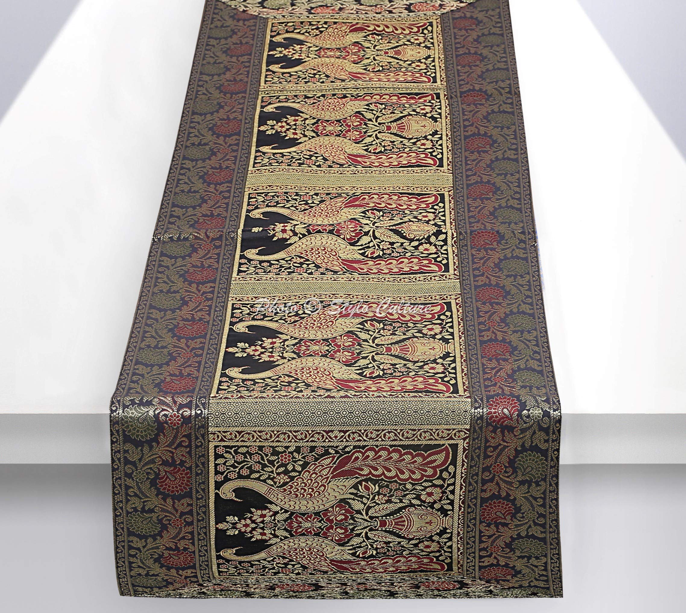 Stylo Culture Polyester Banarasi Brocade Decorative Coffee Table Runner Dining Table 6 Seater Black Gold Peacock Floral Traditional Table Top Rectangle Center Table Cover (Black & Gold, 152 x 40 cm) (B07T99KDP8) Amazon Price History, Amazon Price Tracker