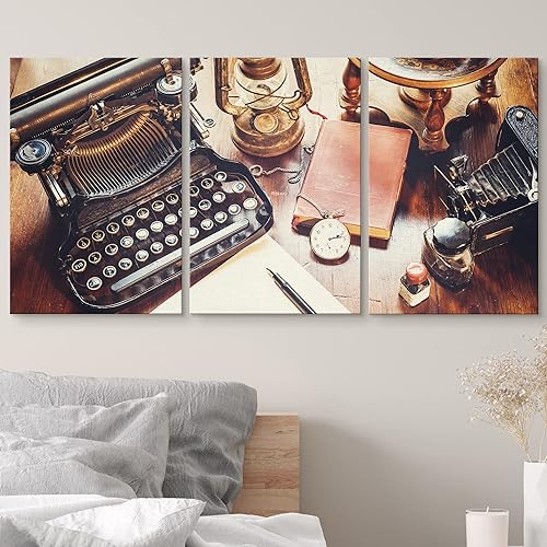 Miniatura 3 de wall26 Lienzo impreso para pared, cámara vintage, bolígrafo, máquina de escribir, guante, tecnología de instrumentos de reloj, fotografía, realismo,