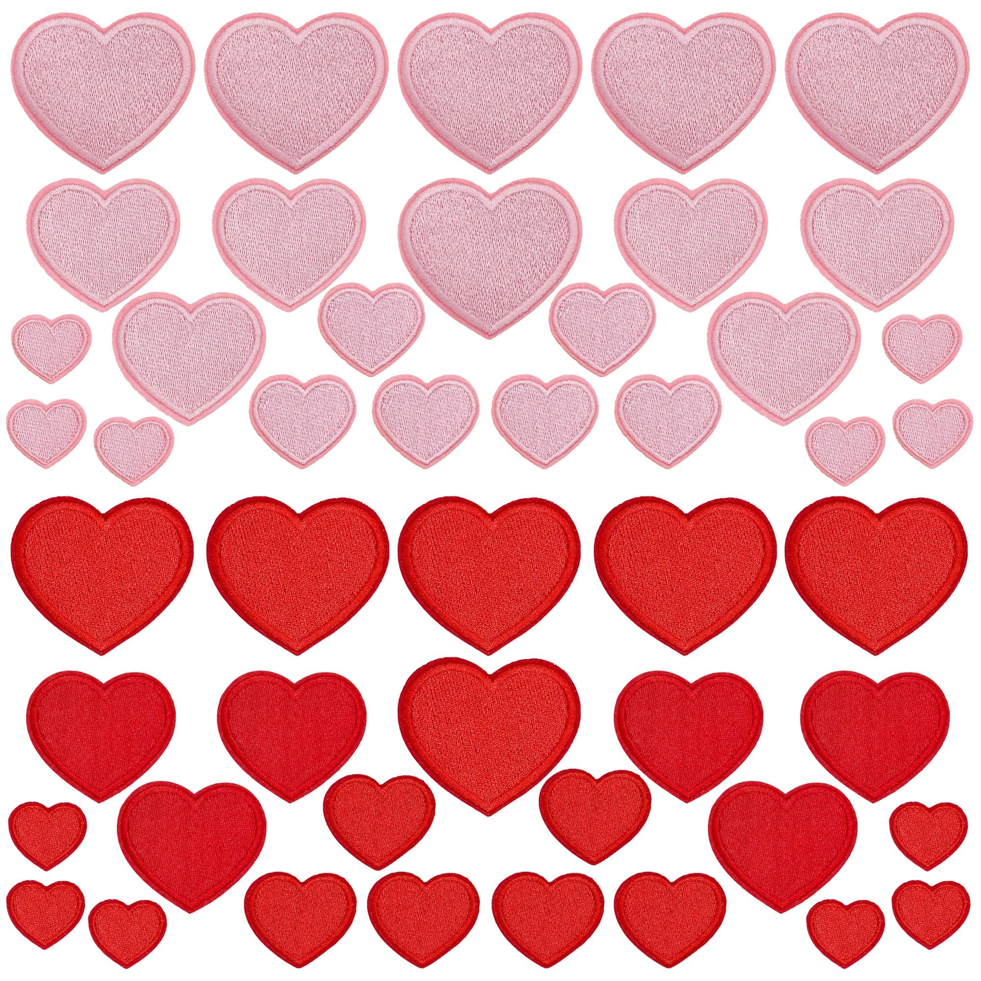 Attuslla Heart Shaped Iron on Patches, Embroidered Sew on Love Applique Patches for Clothing Repair and Decoration, Red and Pink