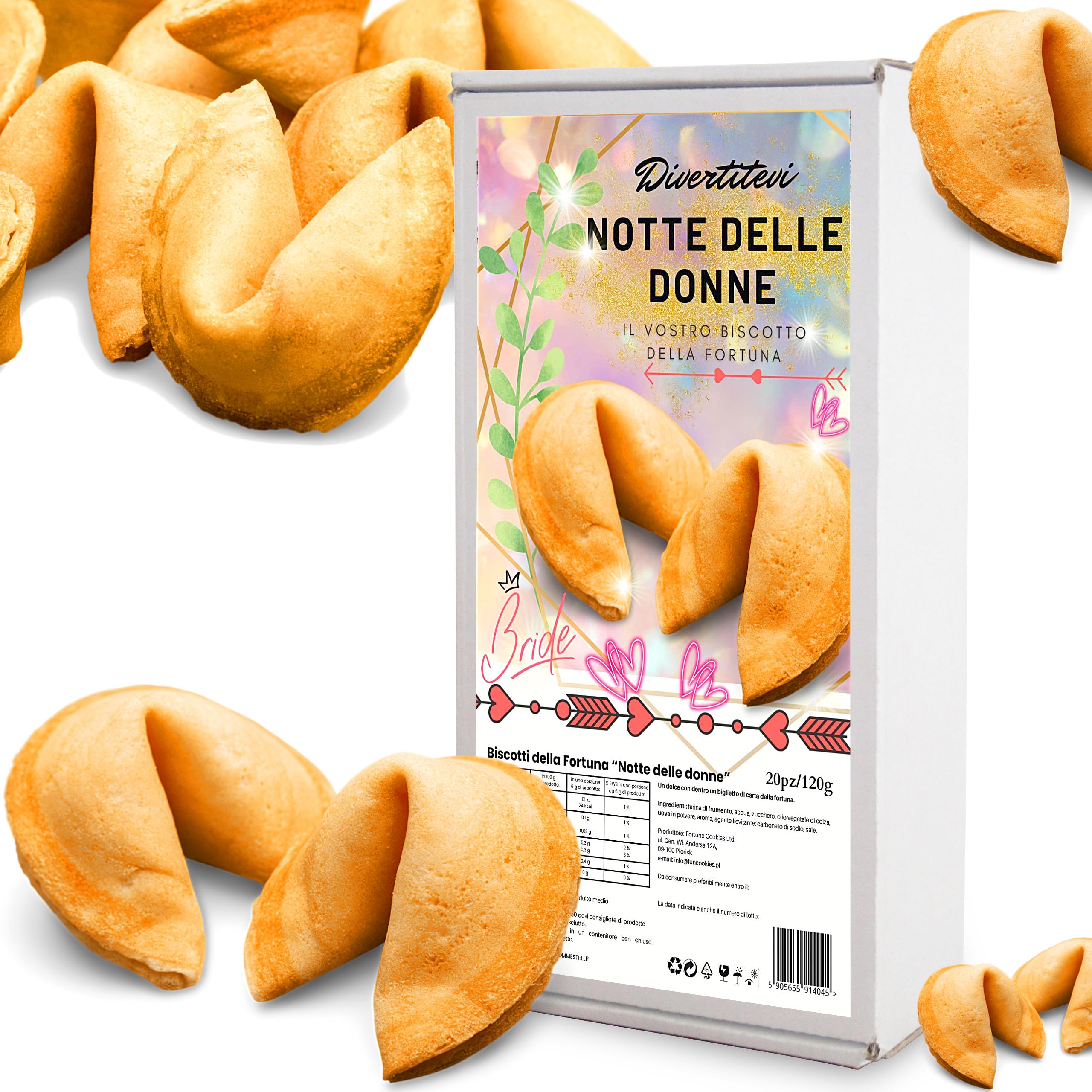 D&D FUN COOKIES Biscotti della Fortuna Cinesi, Biglietti Profetici, come regalo, per gli ospiti, per una festa, addio al nubilato, Sapore Vaniglia (20 pezzi)