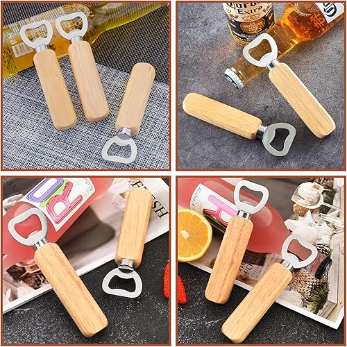 Miniatura 5 de Yugada Abrebotellas de madera, 50 unidades, abrebotellas de madera a granel, abrebotellas de cerveza de madera, abrebotellas de madera, abridor de