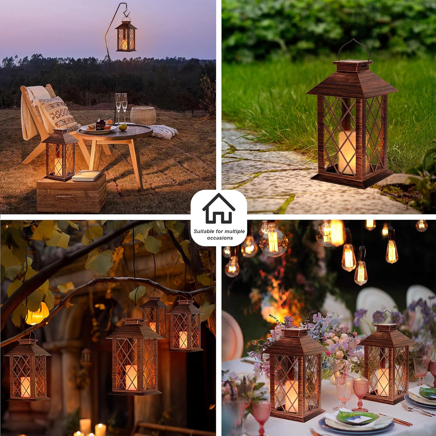 Solar Lanterns Outdoor, Waterproof Garden Hanging Lanterns,13" Outdoor Decorative Lantern with LED Flickering Flameless Candles, Vintage Lantern for Porch, Yard,Patio Decor