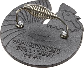 Old Mountain Pre Seasoned Rooster Shaped Bacon / Grill Press, 7 1/2 Inch Diameter