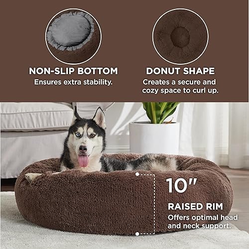 Vista 146 de Bedsure - Cama relajante para perros medianos, lavable, tipo dona, cama para gato, antideslizante, redonda, afelpada, mullida, de piel sintética
