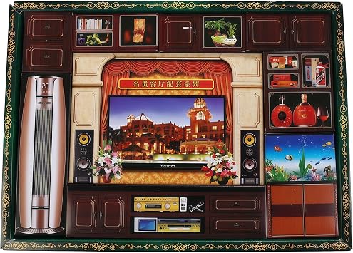Chinese Ancestor Memorial Paper Craft Set, Living Room Complete Kit with Appliances/Cabinets, Traditional Ritual Supplies for Qingming Festival/Ancestor Worship, Random Arrangement