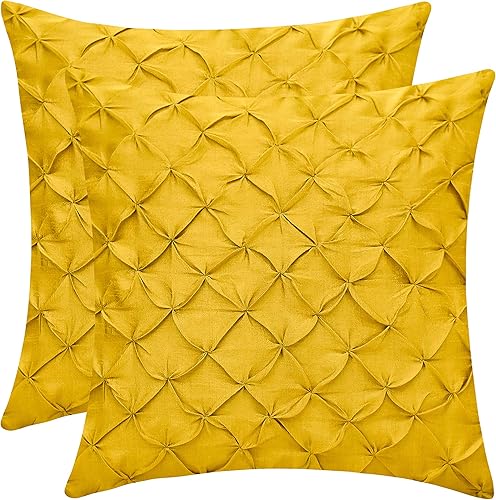 The White Petals Juego de 2 fundas de cojín decorativas y lavables para sofá, dormitorio, sala de estar, amarillo mostaza (24 x 24 pulgadas)