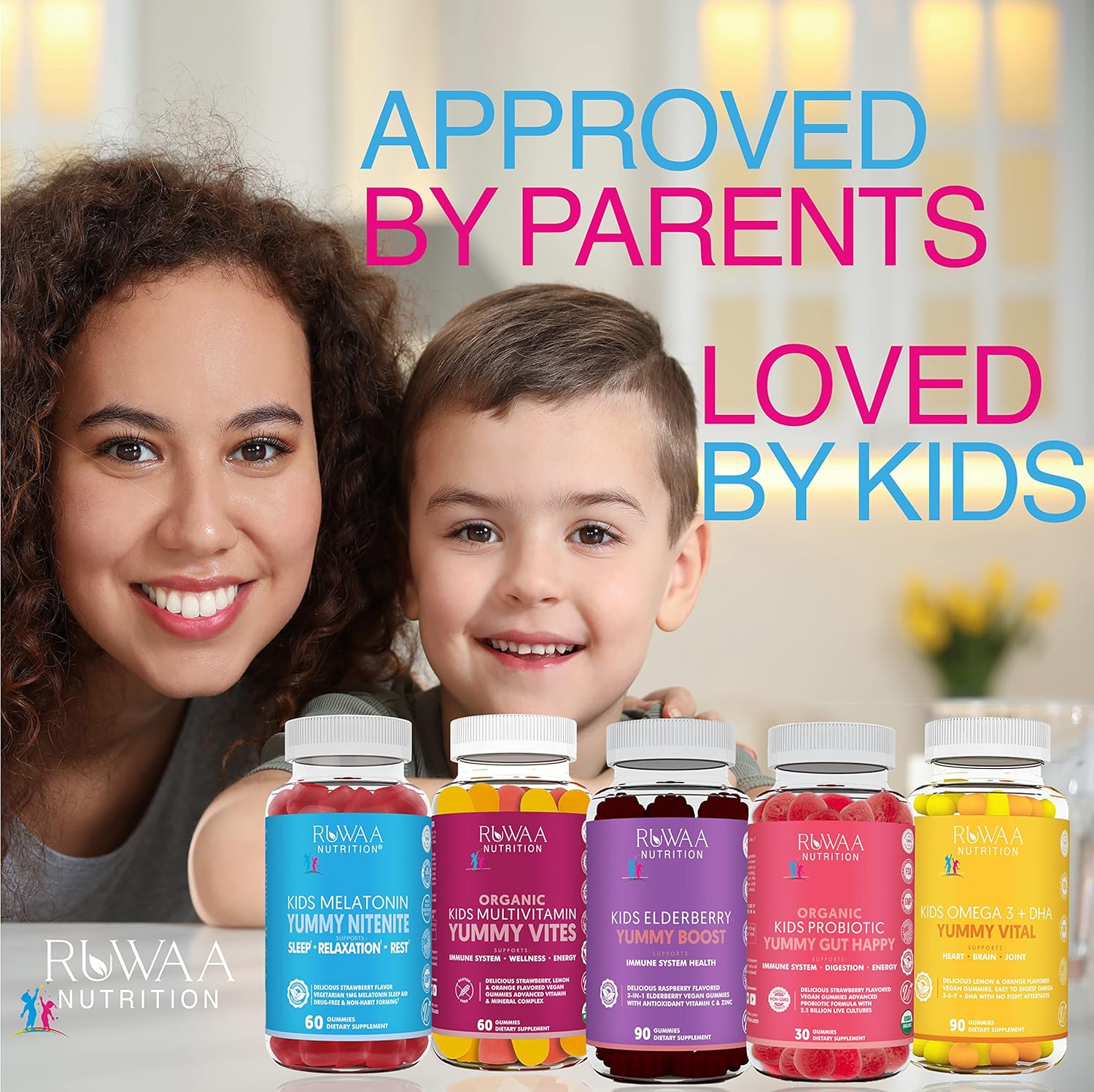 RUWAA NUTRITION Melatonin Kid Gummies. Chewable, Safe, Drug-Free & Effective Children's Sleep Aid & Teens. 1mg Melatonin Gummy, Gluten-Free Vegetarian Restful Sleep Supplement for Ages 4+. 60ct (1)