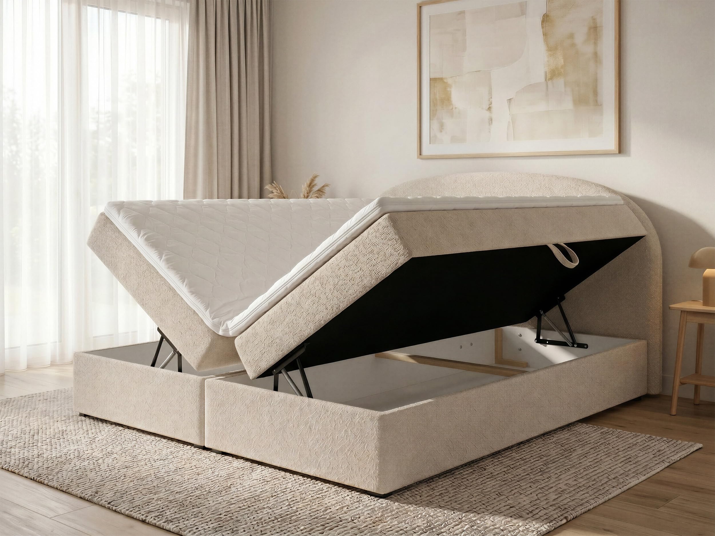 Sofnet Boxspringbett Cloud mit 2 Bettkästen, Doppelbett mit Bonell-Matratze und Topper, Polsterbett in weichem Bouclé-Stoff, Bett, Bettgestell für Schlafzimmer (Schwarz (Coral 60), 180 x 200 cm)