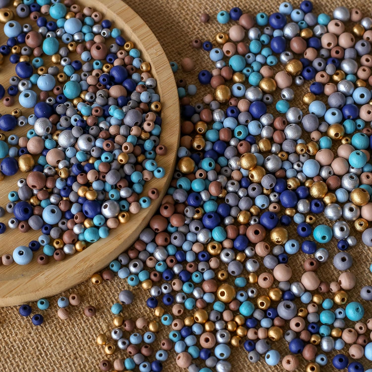 1370Pcs Colored Wooden Beads Round Blue Wooden Beads Colorful Natural Wood Bead Gold Festival Farmhouse Wood Bead for DIY Crafts Easter Party Festival Decoration(6/8/10mm) - Image 4