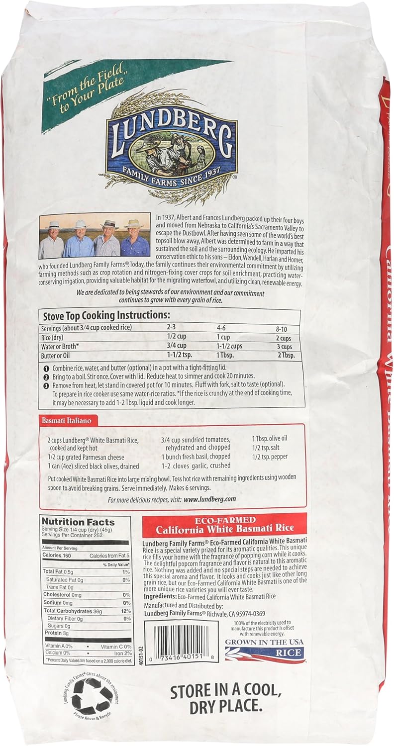 Lundberg Family Farms Basmati Rice, California White, 400 Ounce (Pack of 1)