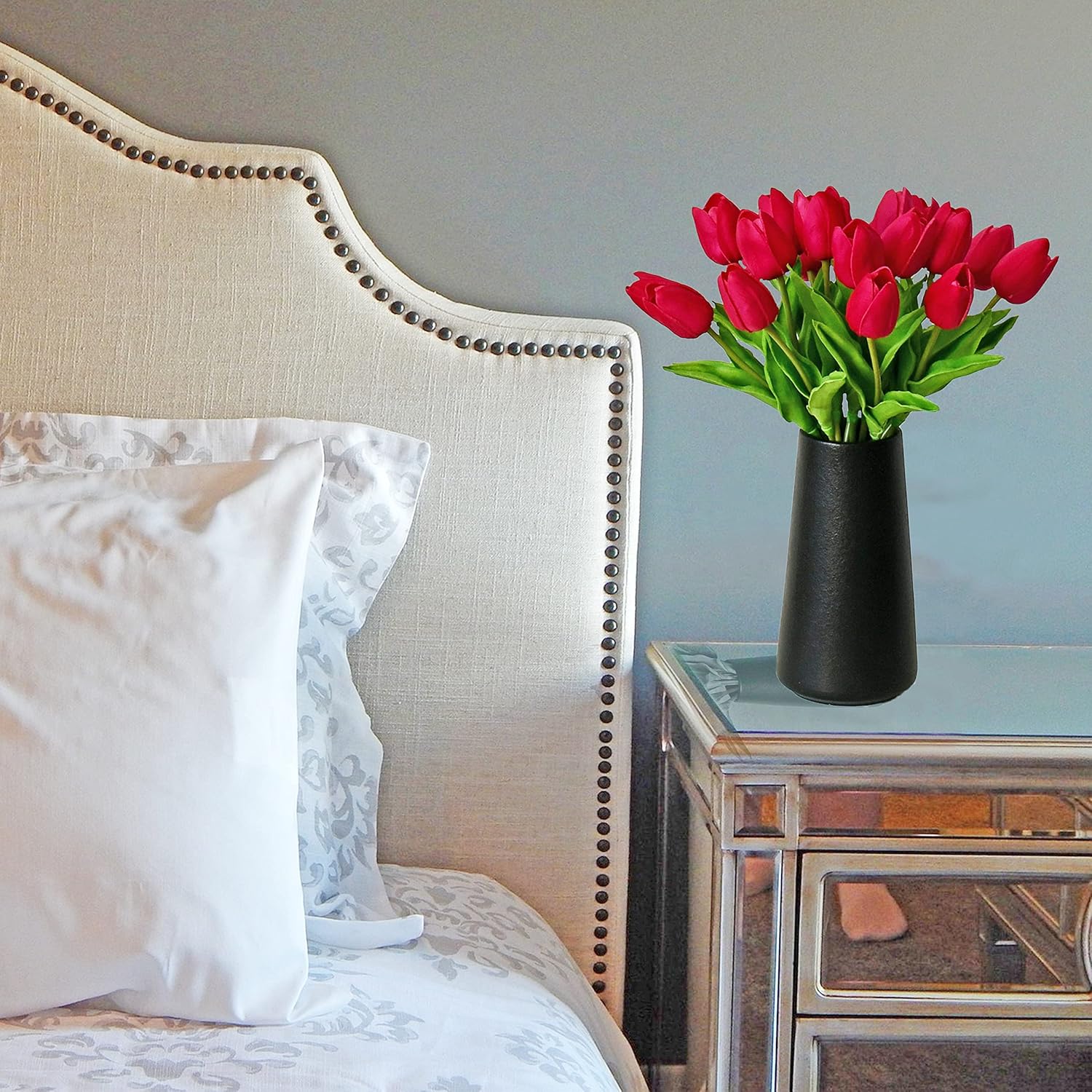 Mandy's Artificial Tulips 20 Stems Hot Pink PU Faux Flowers for Valentine's Day and Easter Decorations Wedding Home Decor 13.5 Inch - Image 4