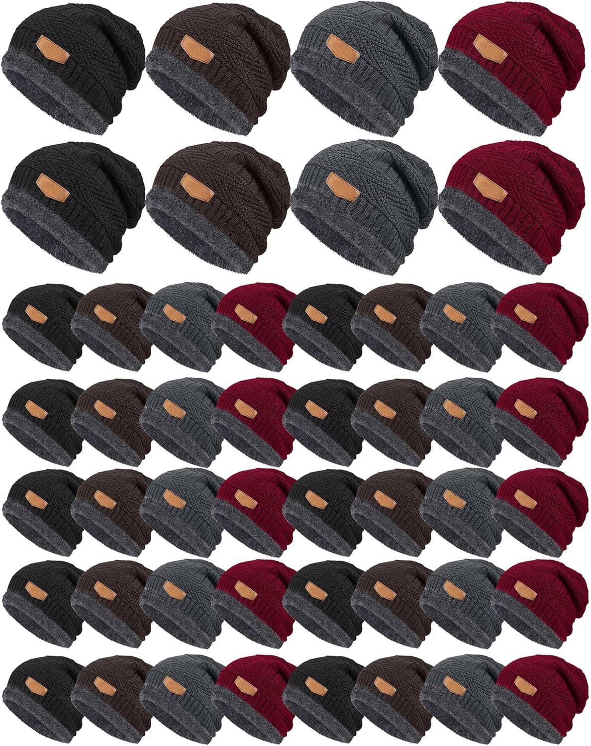 48 Pieces Winter Knit Beanie Hats Bulk for Homeless Fleece Lined Beanie Warm Beanie Cap for Adults