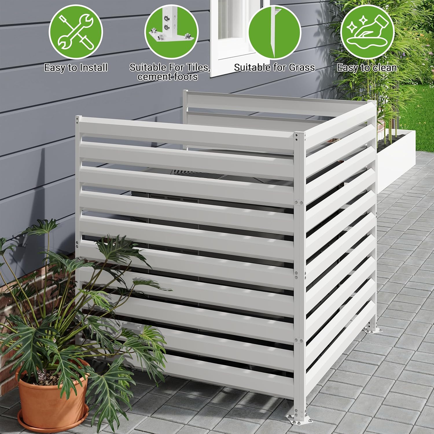 42” H x 38” W White Outdoor Fence 2 Panels, Air Conditioner Metal Privacy Fence, Pool Equipment Enclosure, Trash Can Screens Fence Kit for Outside, Backyard, Patio, Garden