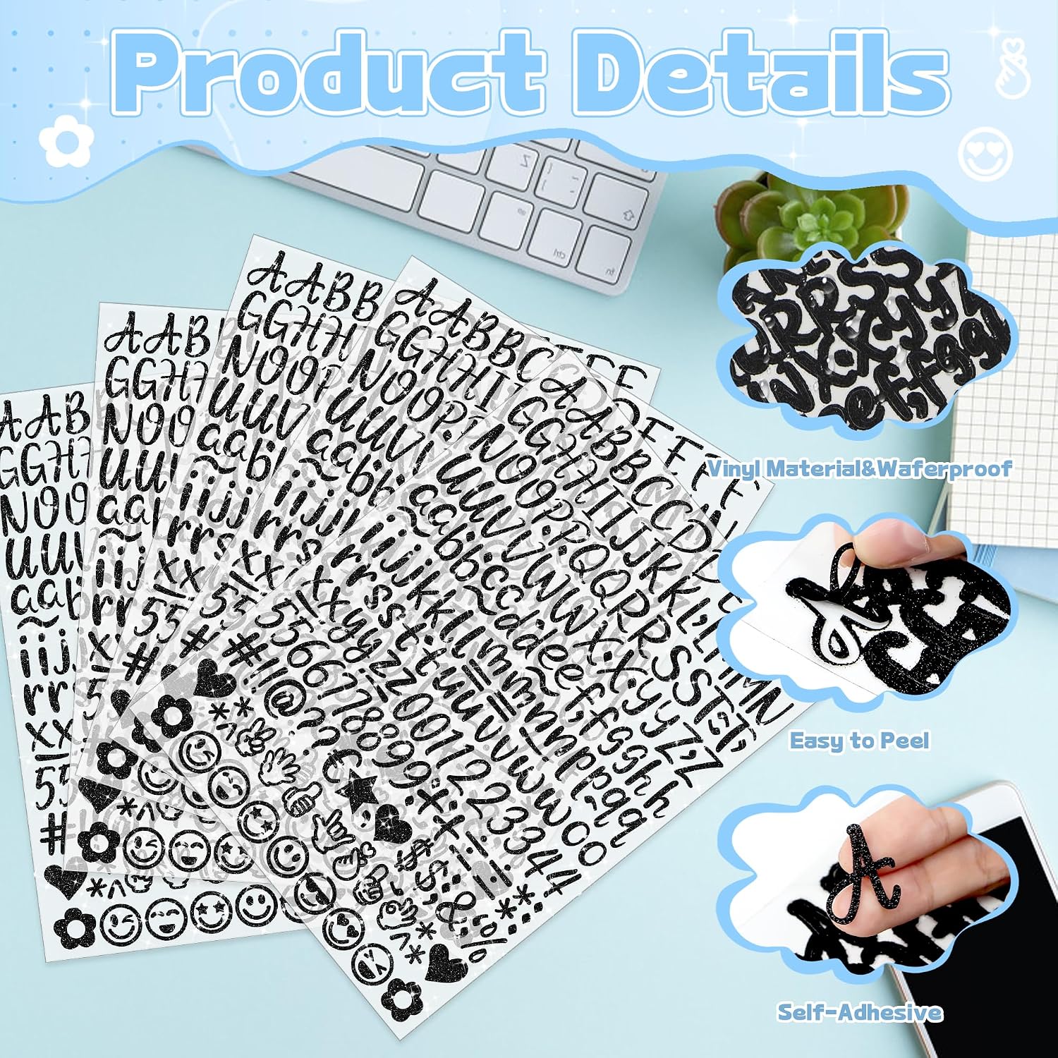 1230 Pcs Letter Stickers Glitter Alphabet and Number Stickers 1 Inch Cute Self Adhesive Sticker Letters for Graduation Cap Water Bottles Scrapbooking DIY Crafts Notebook Mailbox Sign Decor (Black)