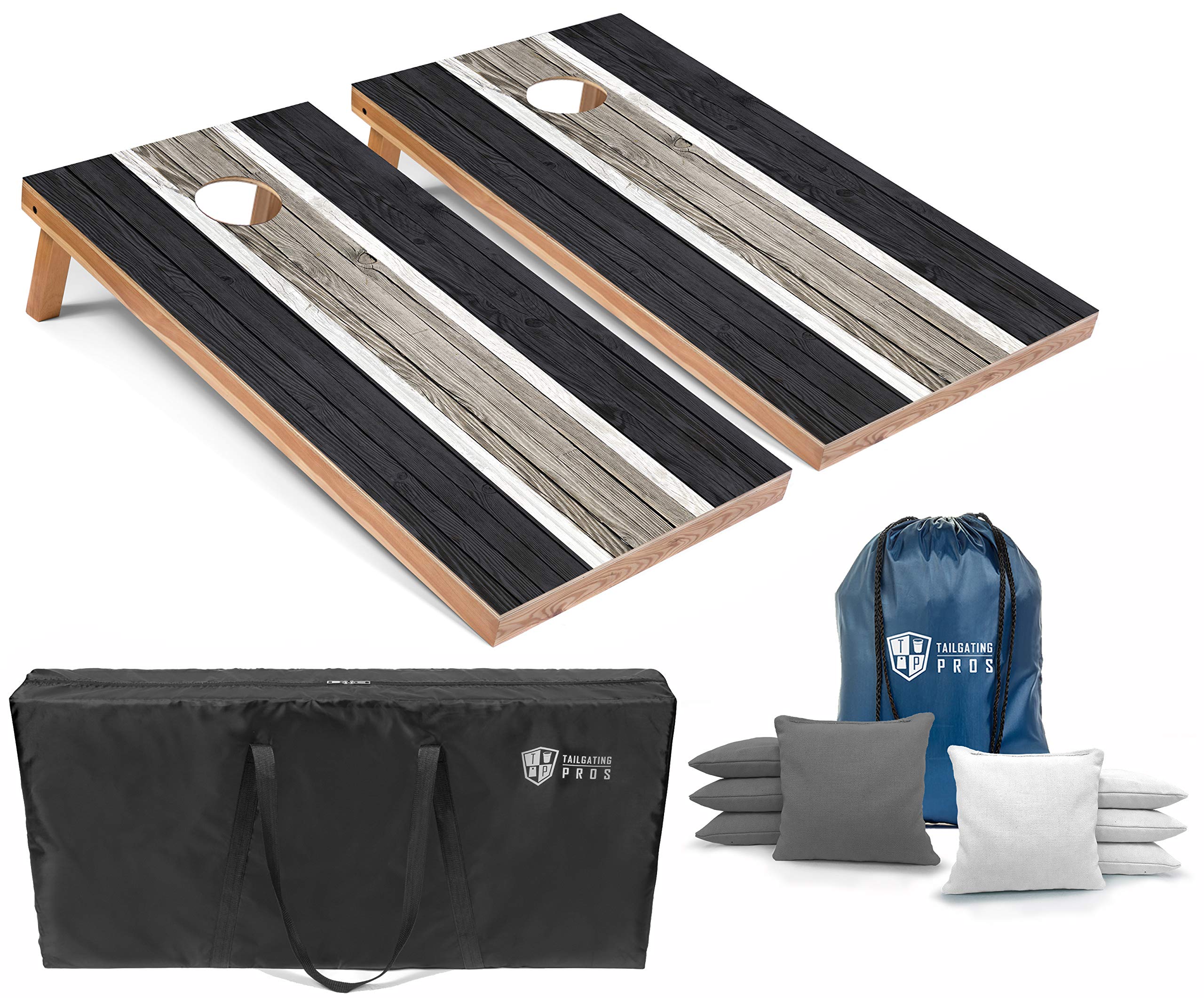 Tailgating ProsLightweight Striped Cornhole Board Set- Includes 4'x2' Regulation Boards, Bean Bags, and Carrying Cases