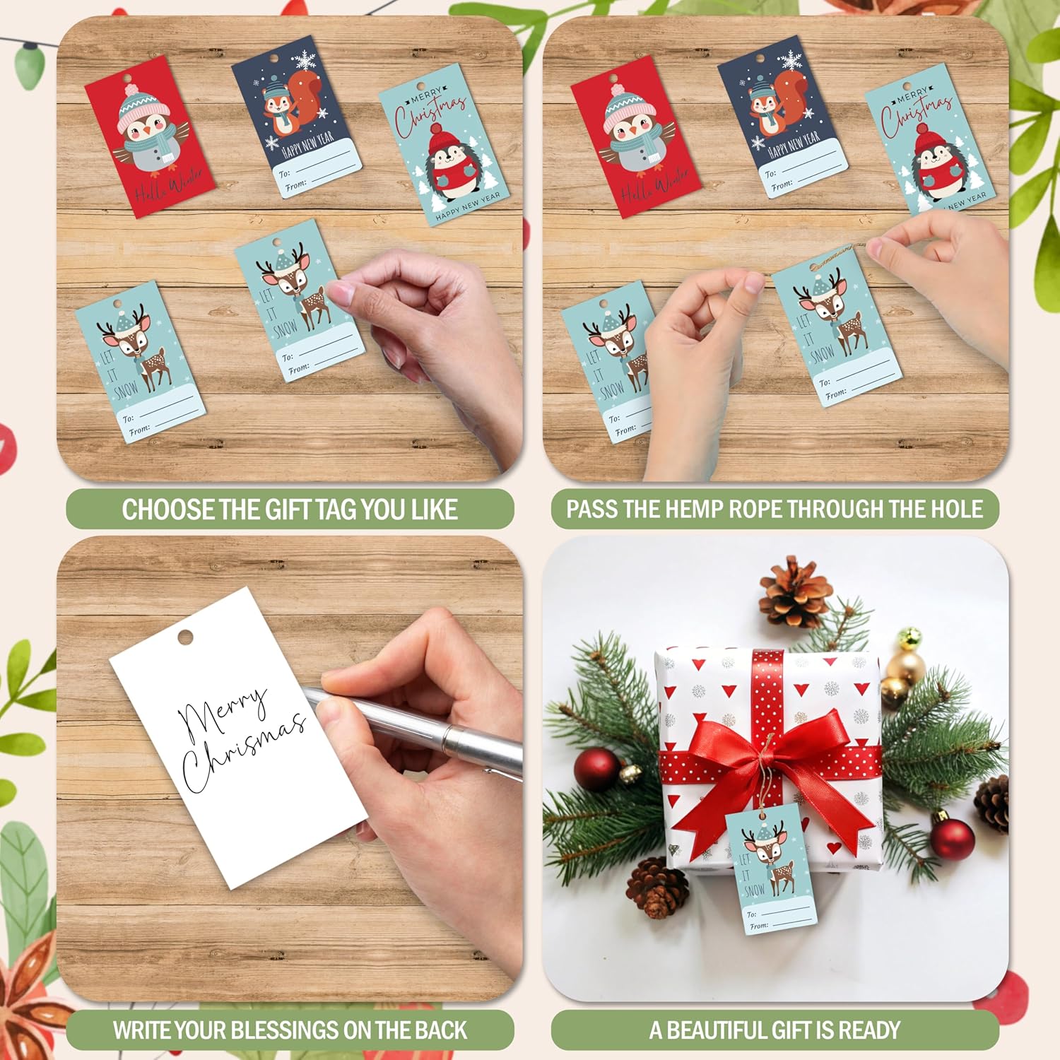 Merry Christmas Paper Gift Tags, 40 Pcs Xmas Holiday Name Tag with String for Gifts Bags, Happy New Year Presents Wrapping for Party Decoration Supplies - B04 - Image 6