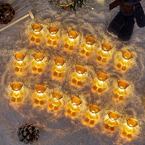 Miniatura 5 de BELNIAK Bonito oso de peluche marrón para decoración de Navidad, guirnalda de luces de hadas, regalos novedosos de 8.5 pies, enchufe USB o batería