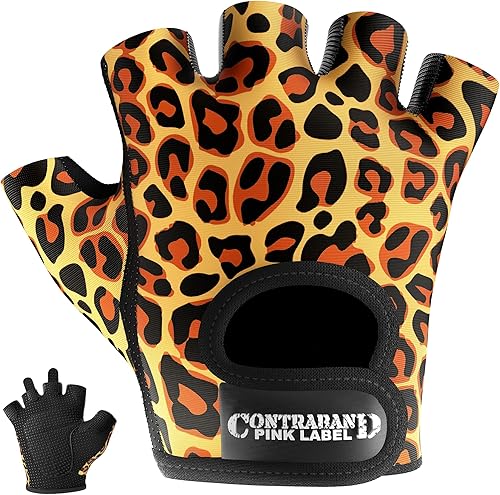 Contraband Pink Label 5297 Design Series - Guantes de elevación y remo con estampado de leopardo para mujer, ligeros, veganos, medianos, acolchados,