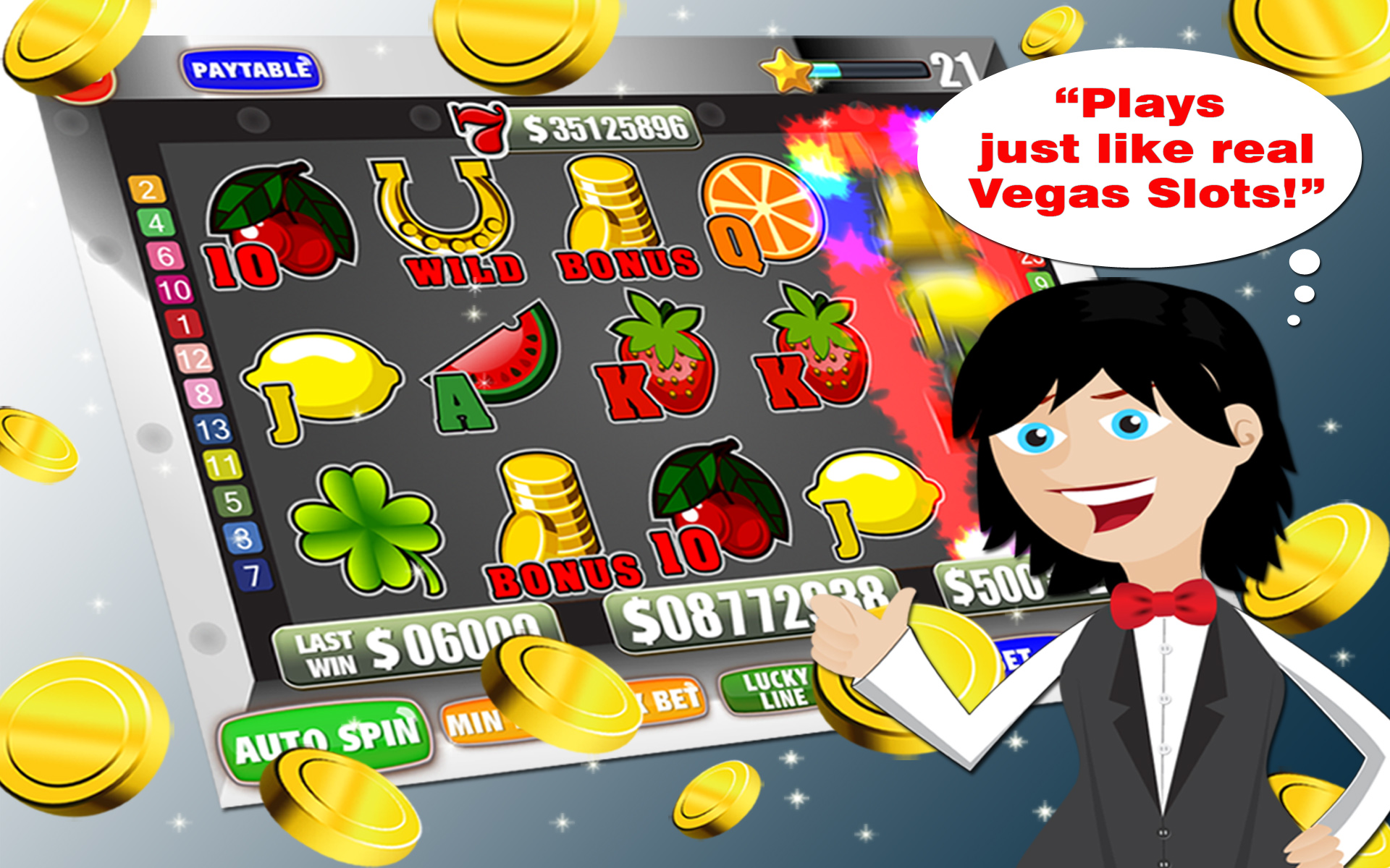 Interface Seven casino montrant des bonus