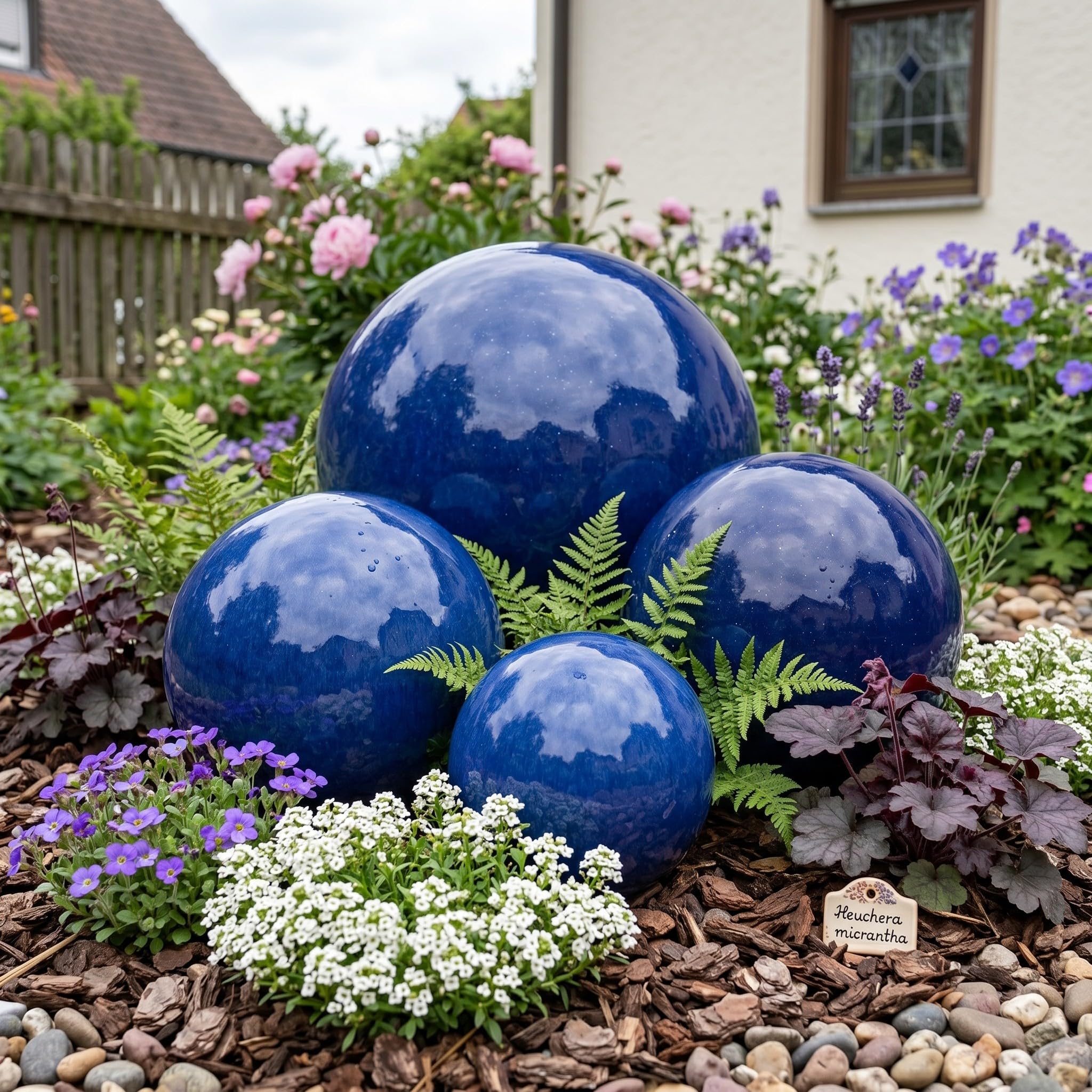 teramico Boule décorative de Jardin émaillée – Bleu, Vert, Anthracite, Turquoise, céladon – Très Haute qualité résistante au Gel et aux intempéries - en grès (28 cm, Bleu)