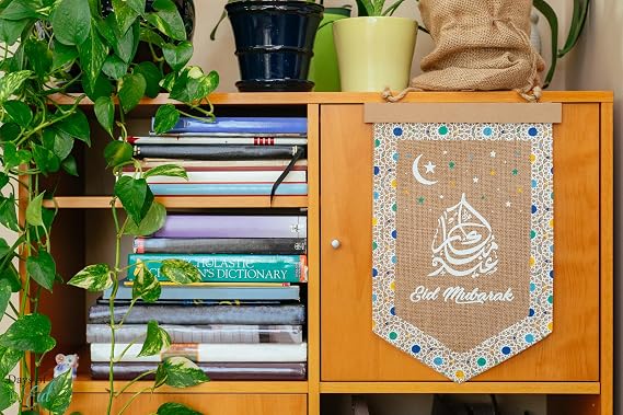 Burlap Pennant Bundle - Ramadan & Eid Decorations - Each 12 x 17 in - Islamic Eid Banner - Wall & Door Hanging Decor