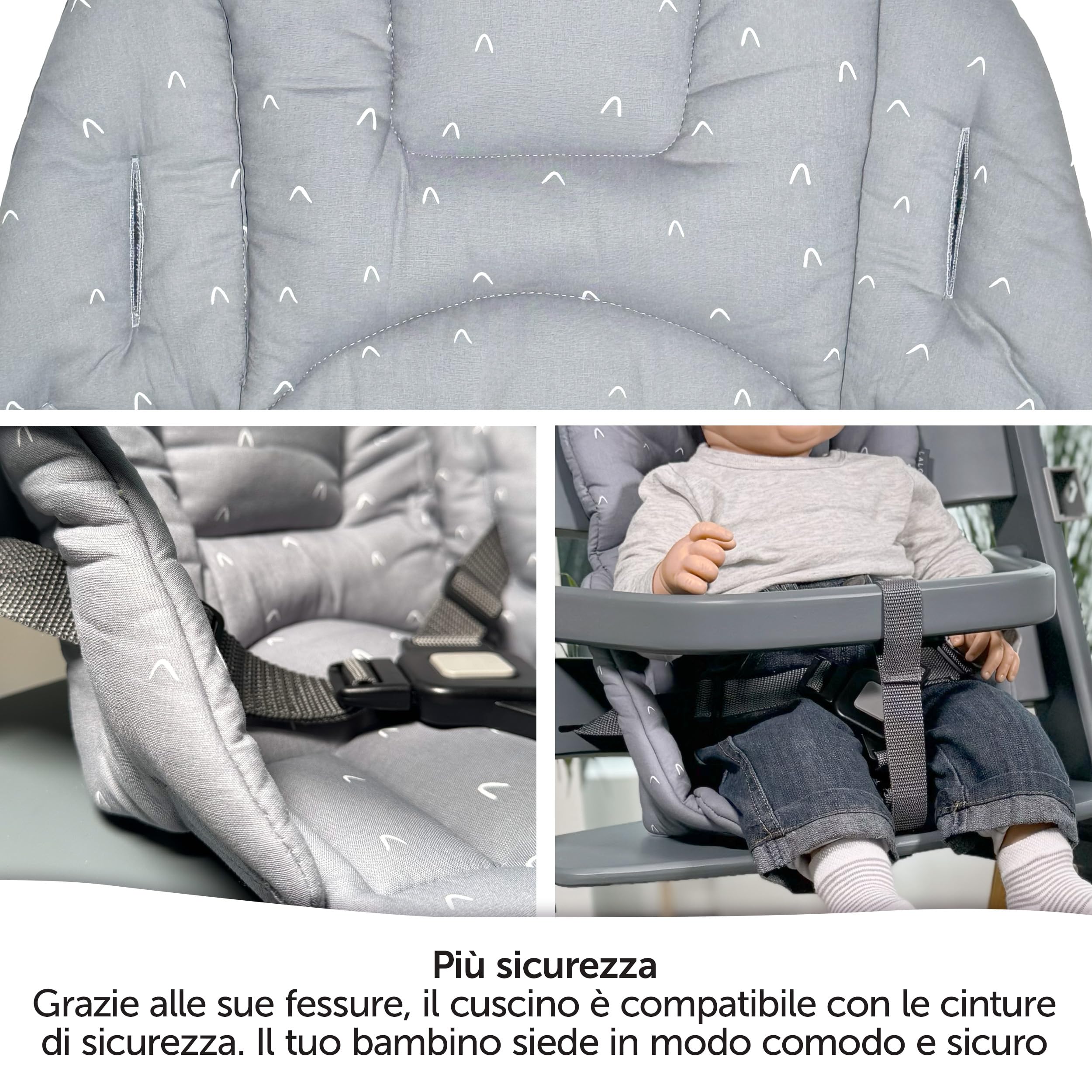 LaLoona Cuscino Riduttore Seggiolone Per Safety 1st/Bebeconfort Timba - Riduttore Seggiolone Pappa Bimbo Morbido, OEKO-TEX Standard 100, Lavabile in Lavatrice - Grigio